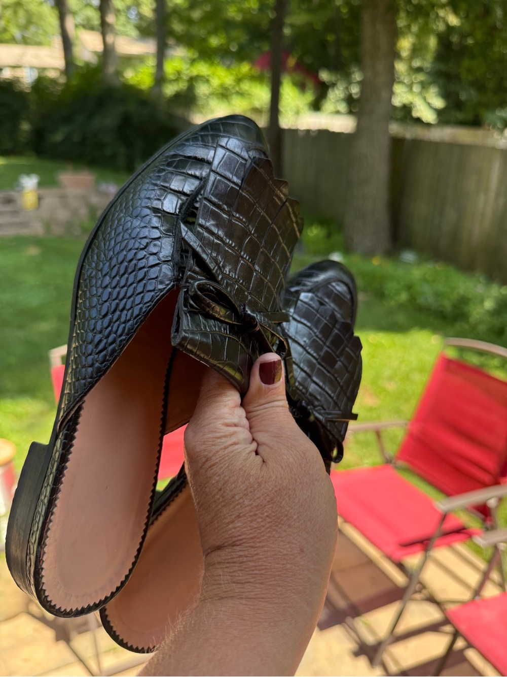 J Crew Womens Croc Embossed Leather Mules Size 7 Black Office Luxury Shoes - Picture 7 of 7